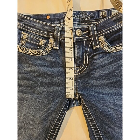 Miss Me Girls Jeans  Rhinestone Flap Pockets KE8143SJ Sz 14, 25 X 30 - Picture 6 of 7